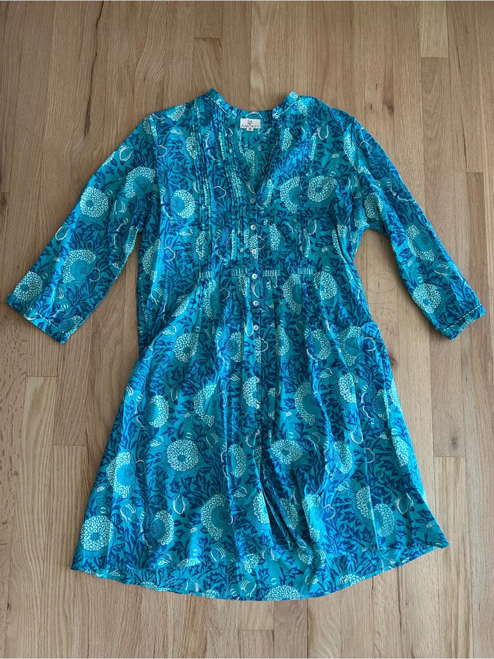 Anokhi faux shirt dress mini block print floral paisley tunic medium button down